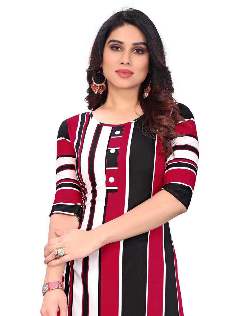 women striped three quarter sleeve straight kurta - 21965878 -  Standard Image - 4