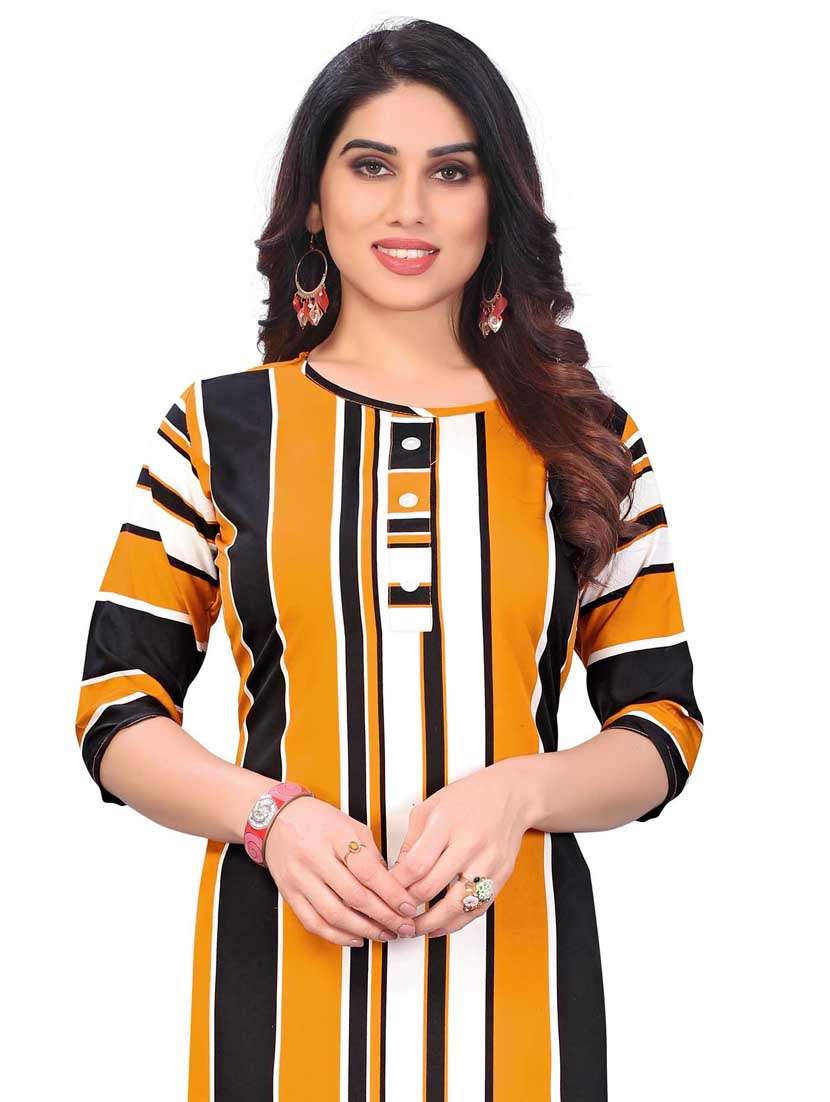 women striped three quarter sleeve straight kurta - 21965879 -  Standard Image - 4