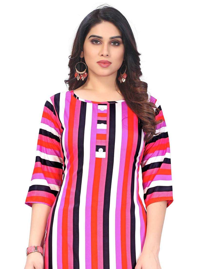women striped three quarter sleeve straight kurta - 21965880 -  Standard Image - 4