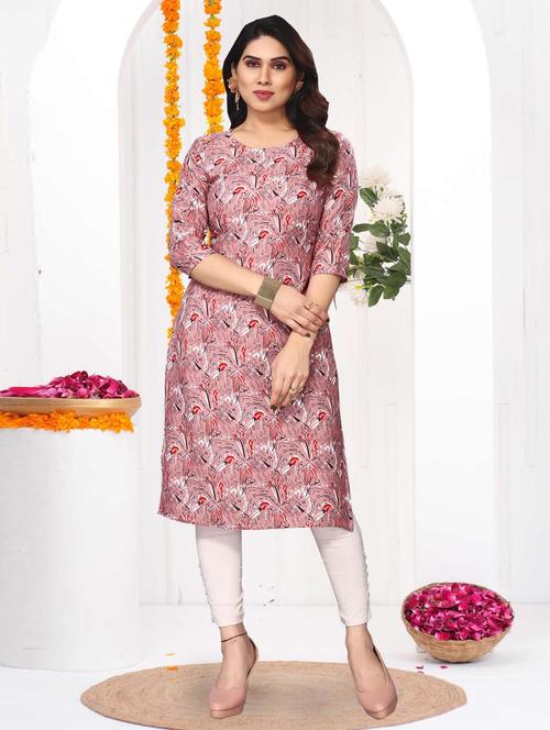 women printed three quarter sleeve straight kurta - 21965881 -  Standard Image - 0