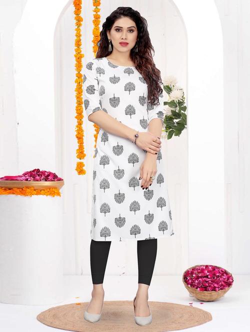 women printed three quarter sleeve straight kurta - 21965887 -  Standard Image - 0