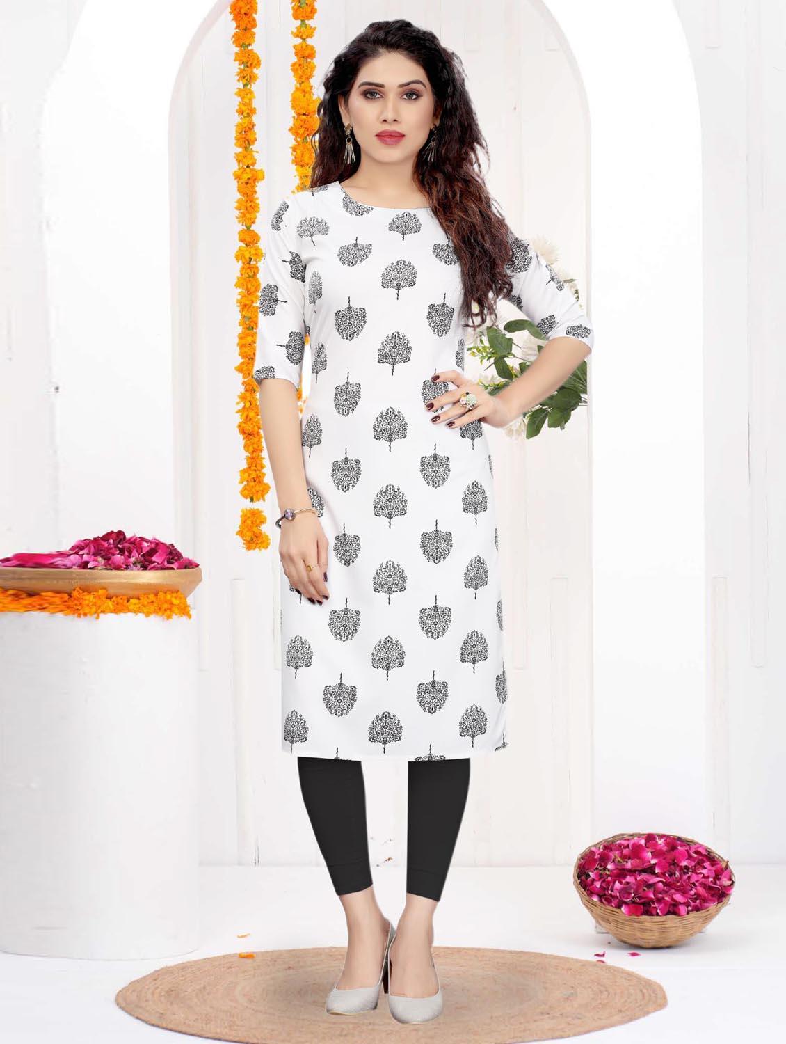 women printed three quarter sleeve straight kurta - 21965887 -  Standard Image - 1