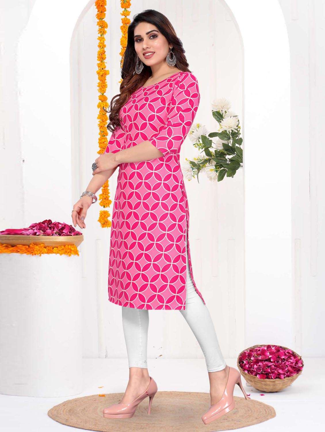 women printed three quarter sleeve straight kurta - 21965893 -  Standard Image - 4