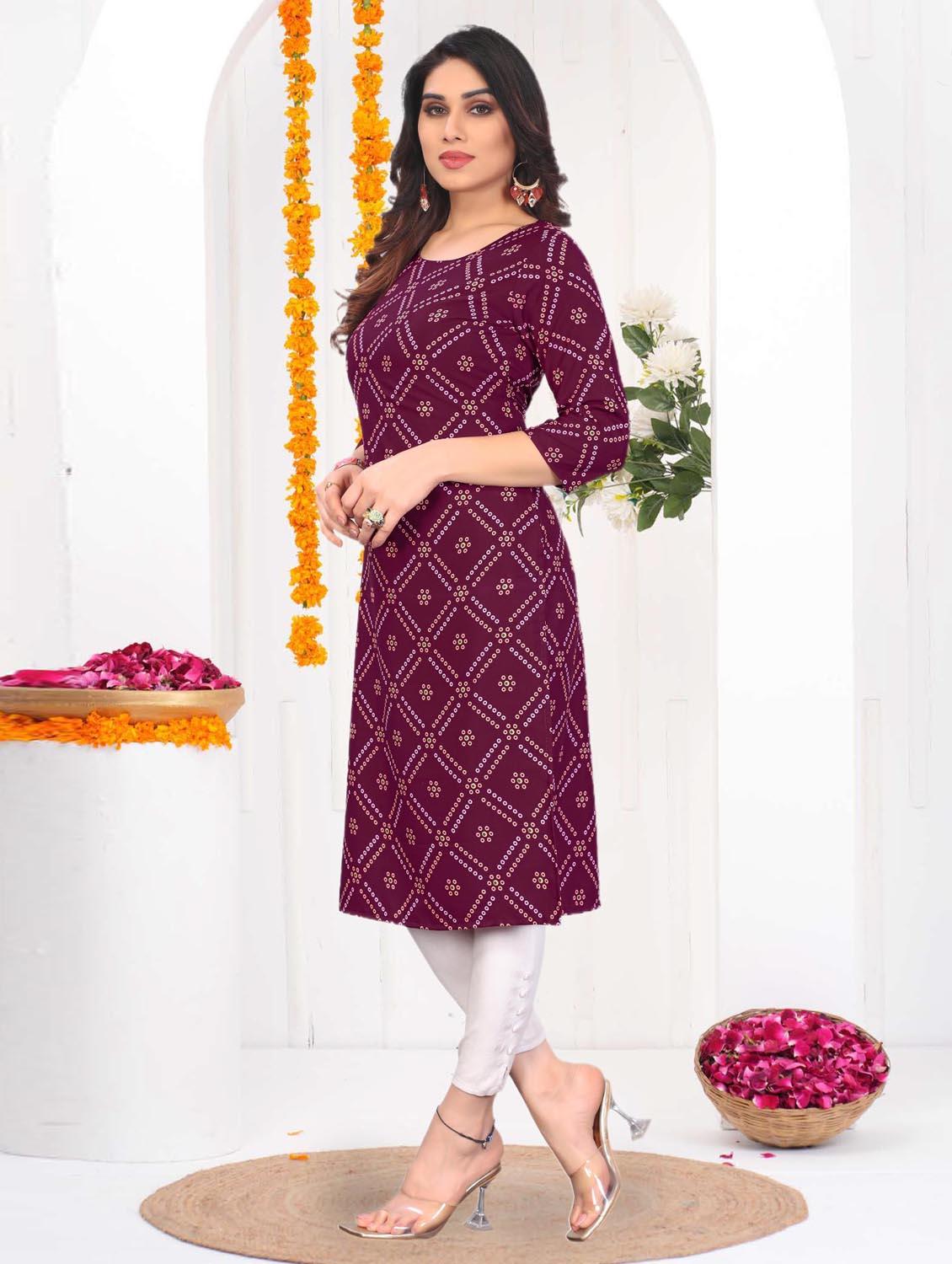 women printed three quarter sleeve straight kurta - 21965896 - Standard Image - 1