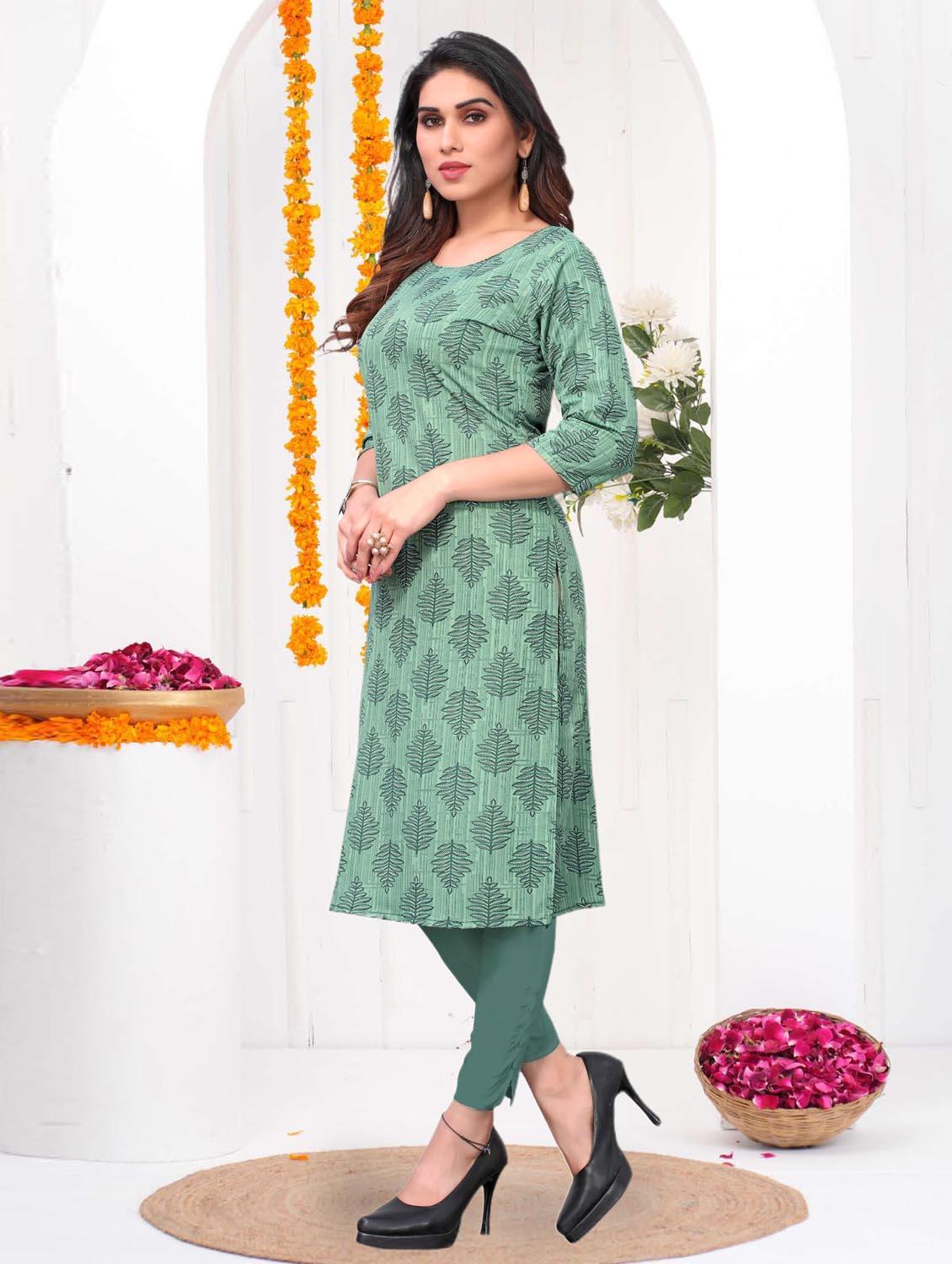 women printed three quarter sleeve straight kurta - 21965910 - Standard Image - 1
