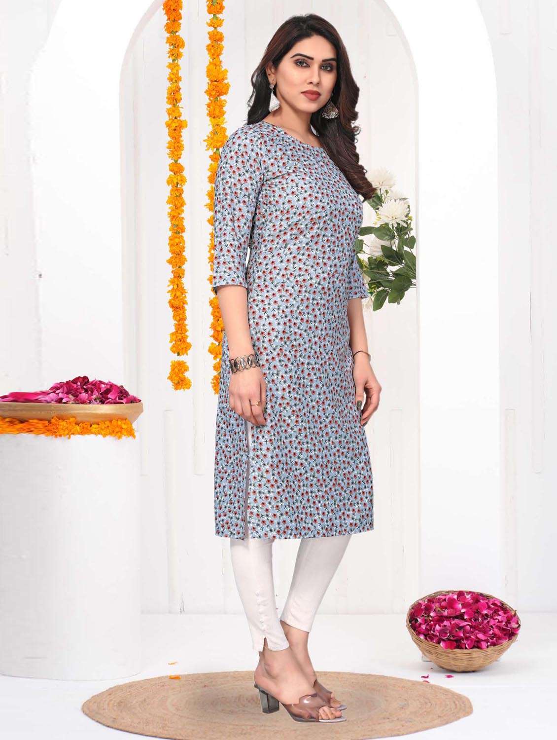 women printed three quarter sleeve straight kurta - 21965918 -  Standard Image - 1
