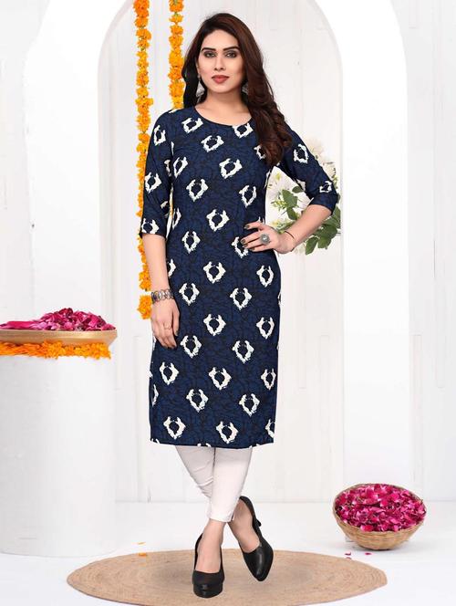 women printed three quarter sleeve straight kurta - 21965925 - Standard Image - 0