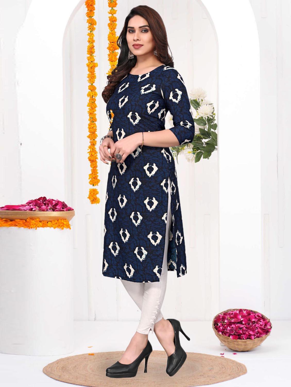 women printed three quarter sleeve straight kurta - 21965925 - Standard Image - 1
