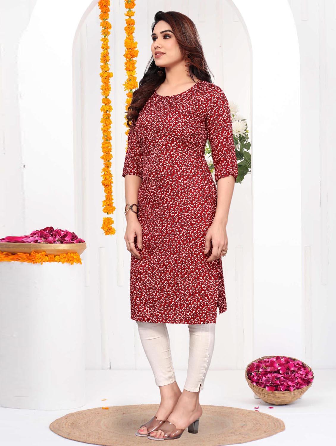 women printed three quarter sleeve straight kurta - 21965926 - Standard Image - 4