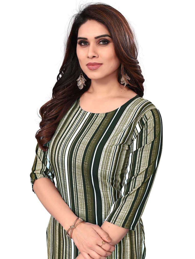 women striped three quarter sleeve straight kurta - 21965930 -  Standard Image - 4