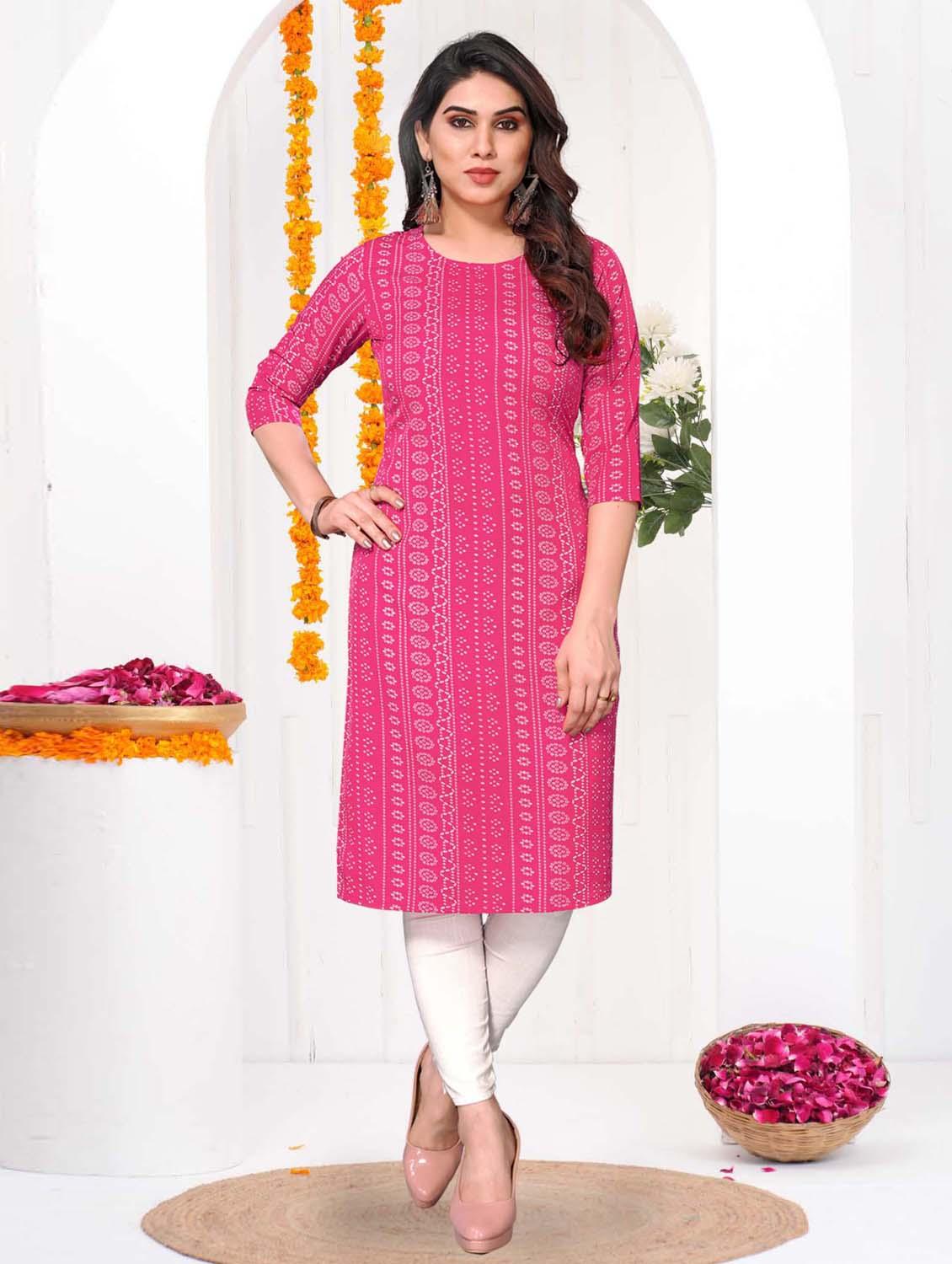 women printed three quarter sleeve straight kurta - 21965934 -  Zoom Image - 0