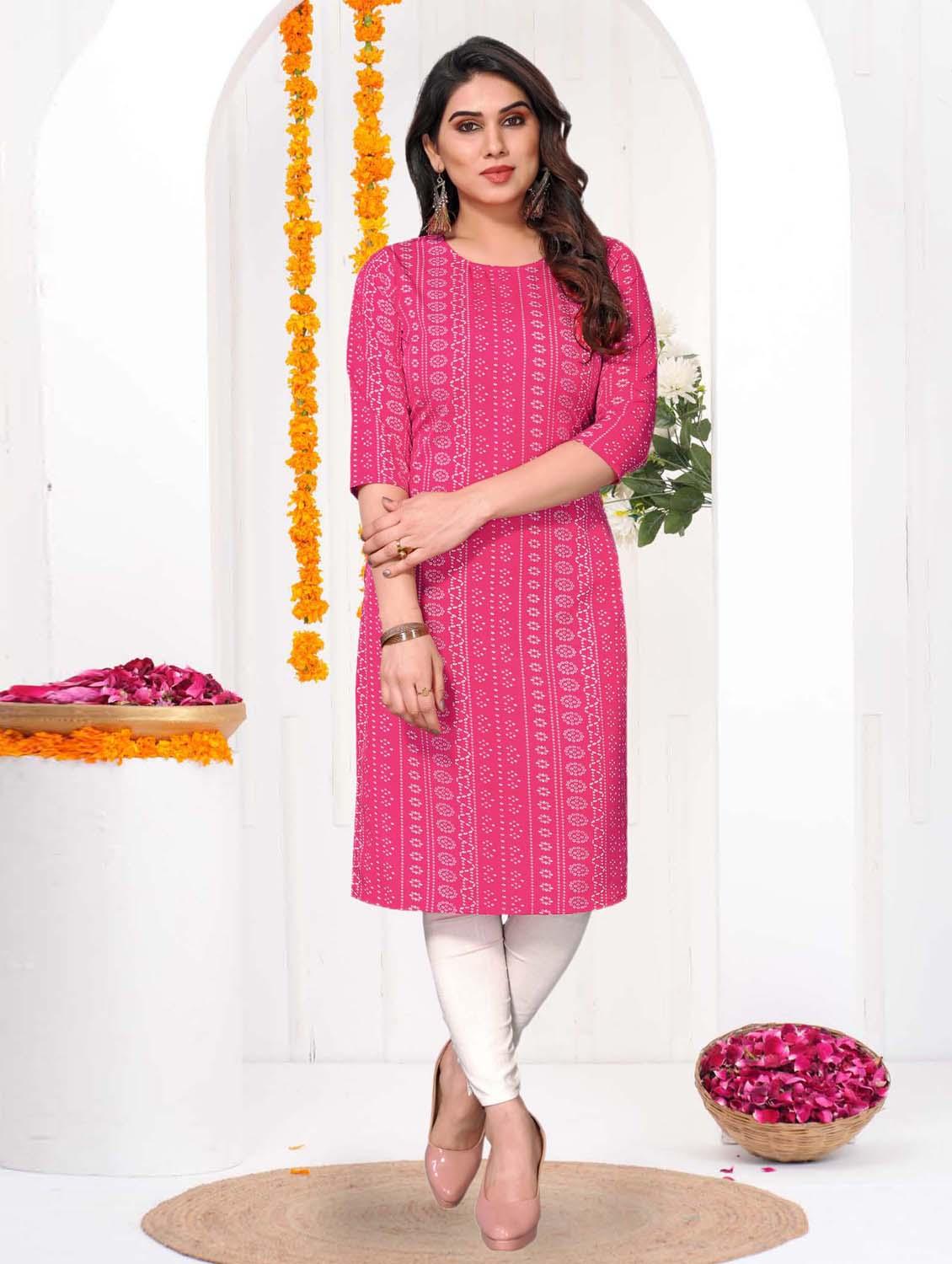 women printed three quarter sleeve straight kurta - 21965934 -  Standard Image - 1