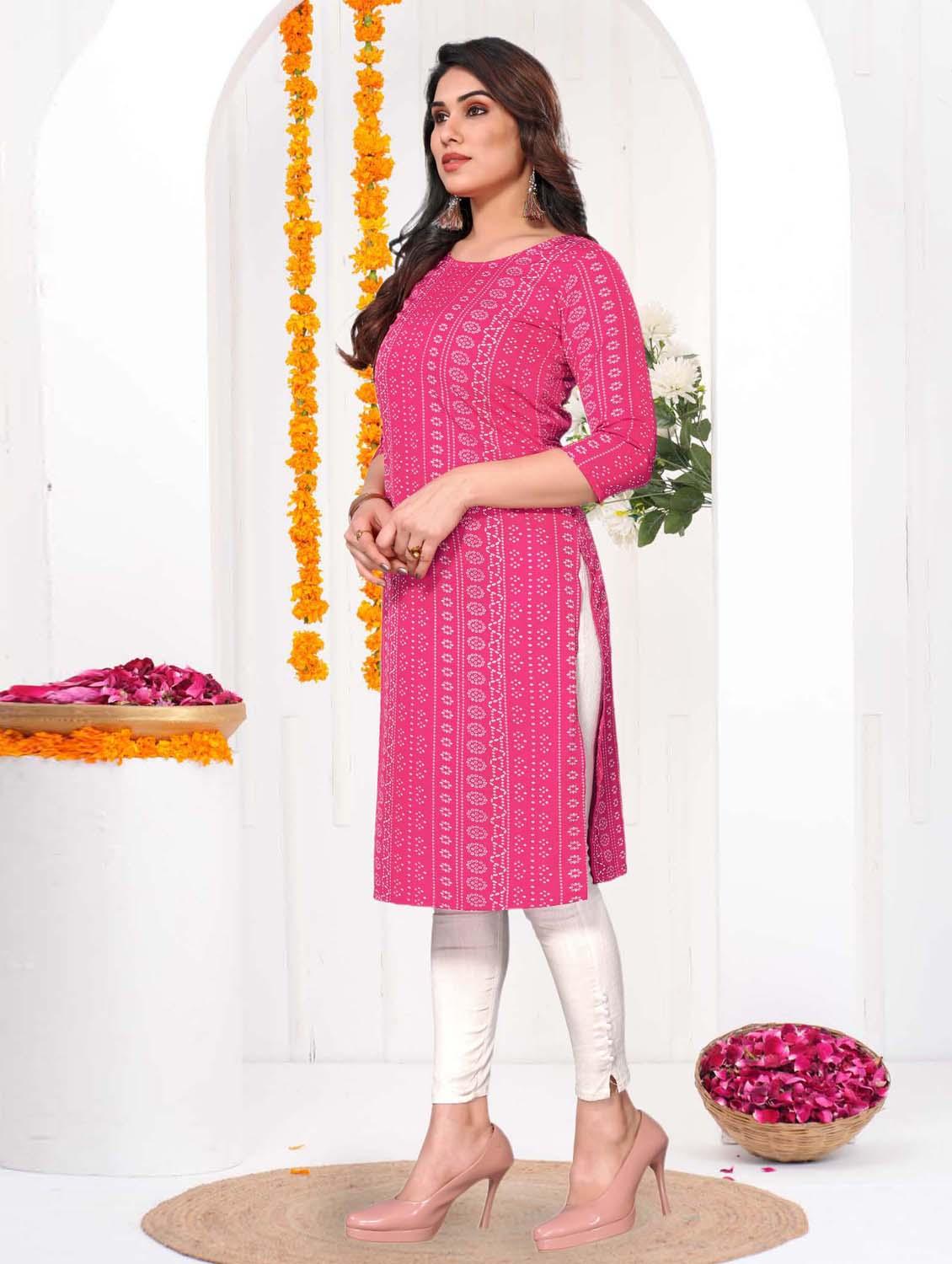 women printed three quarter sleeve straight kurta - 21965934 - Standard Image - 4