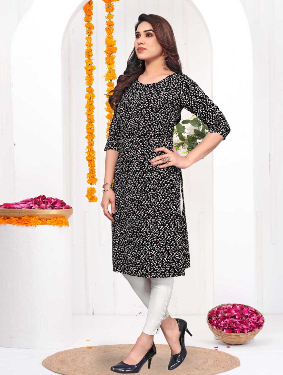 women printed three quarter sleeve straight kurta - 21965936 - Standard Image - 4