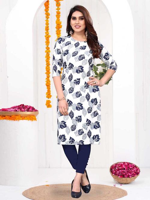 women printed three quarter sleeve straight kurta - 21965938 -  Standard Image - 0