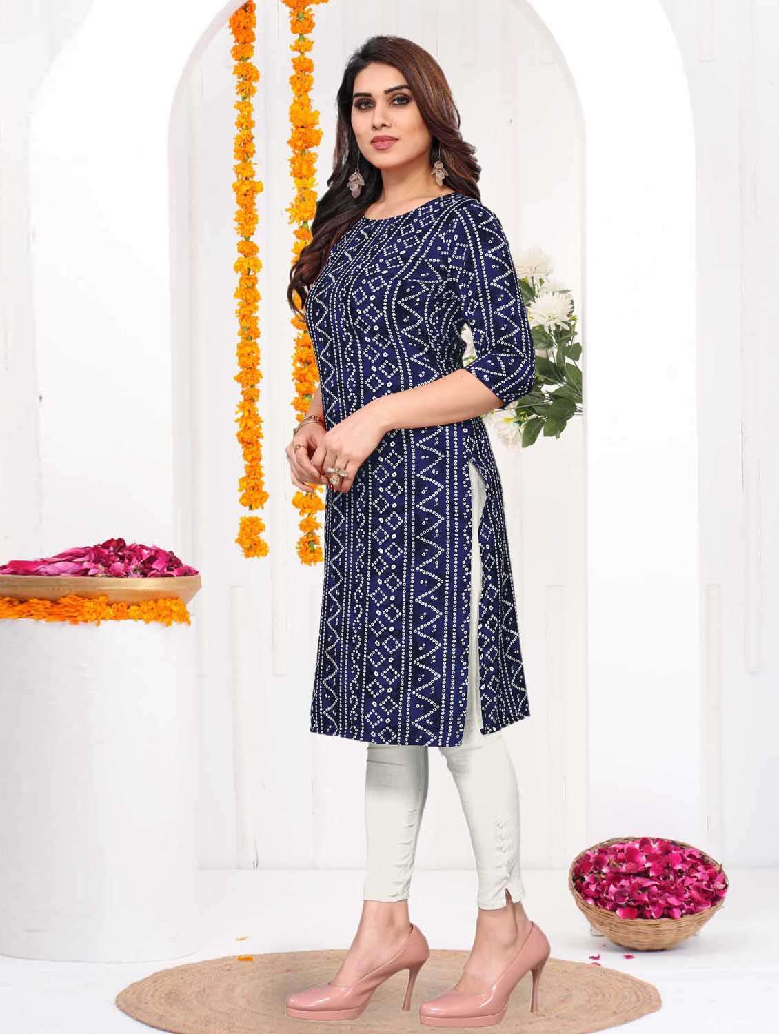 women printed three quarter sleeve straight kurta - 21965941 -  Standard Image - 1
