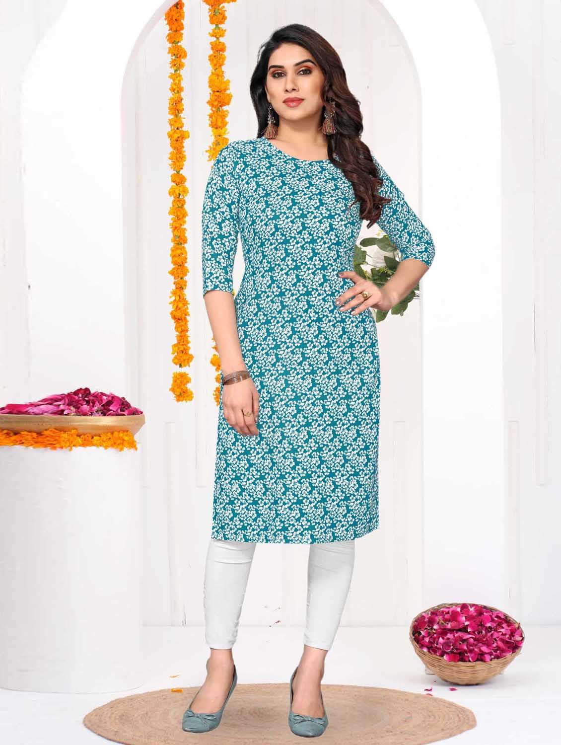 women printed three quarter sleeve straight kurta - 21965942 -  Standard Image - 4