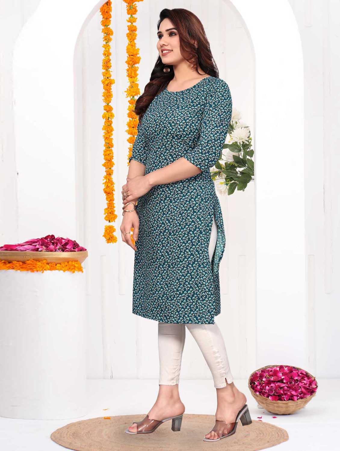 women printed three quarter sleeve straight kurta - 21965946 - Standard Image - 4