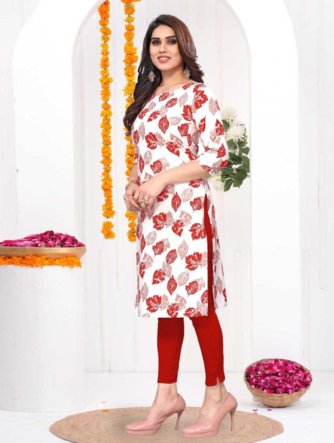 women printed three quarter sleeve straight kurta - 21965948 - Standard Image - 1