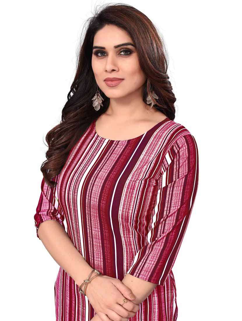 women striped three quarter sleeve straight kurta - 21965950 -  Standard Image - 4