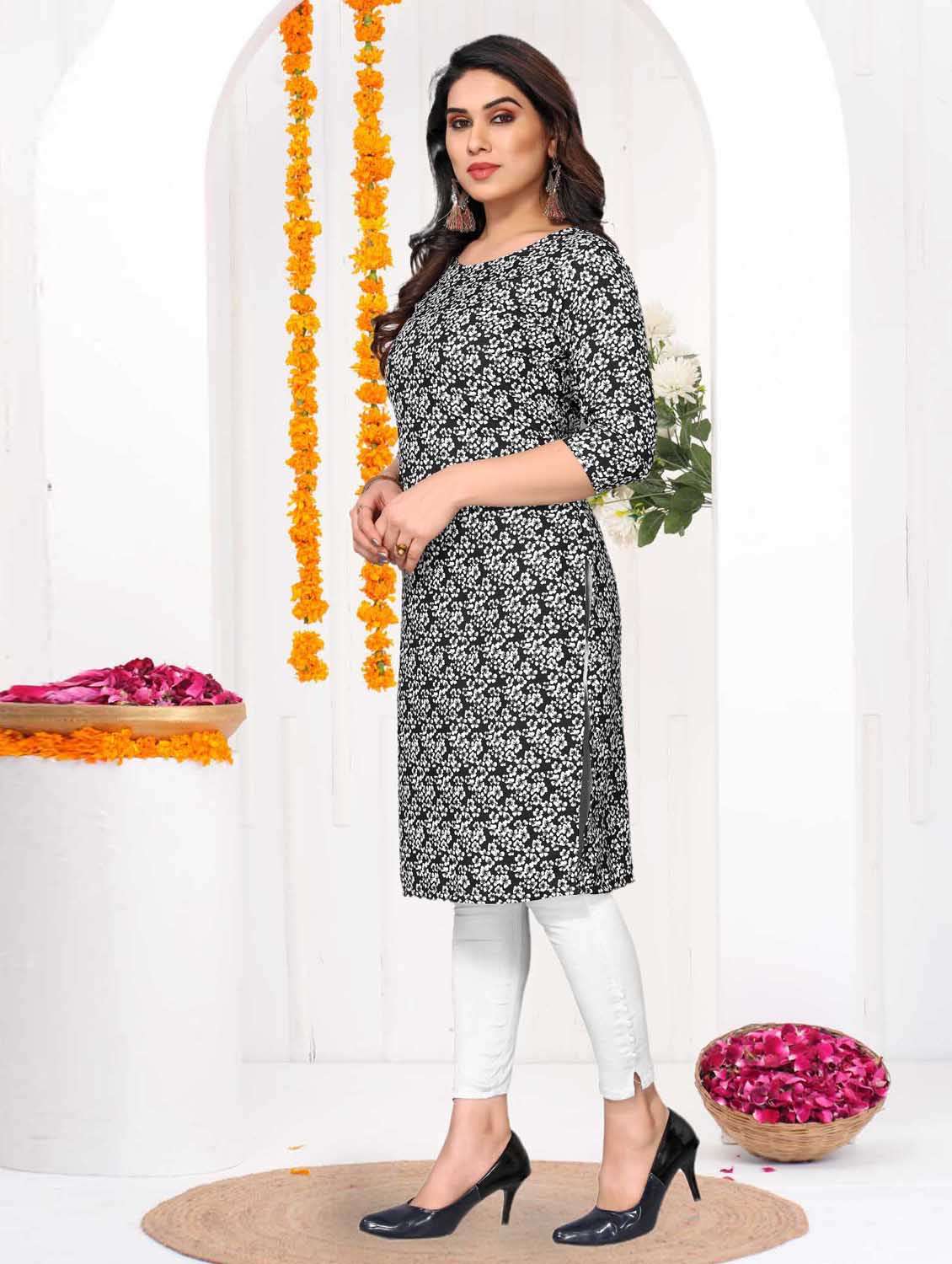 women printed three quarter sleeve straight kurta - 21965952 -  Standard Image - 1