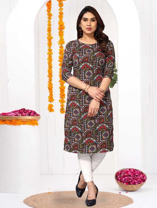 women printed three quarter sleeve straight kurta - 21965955 -  Standard Image - 0