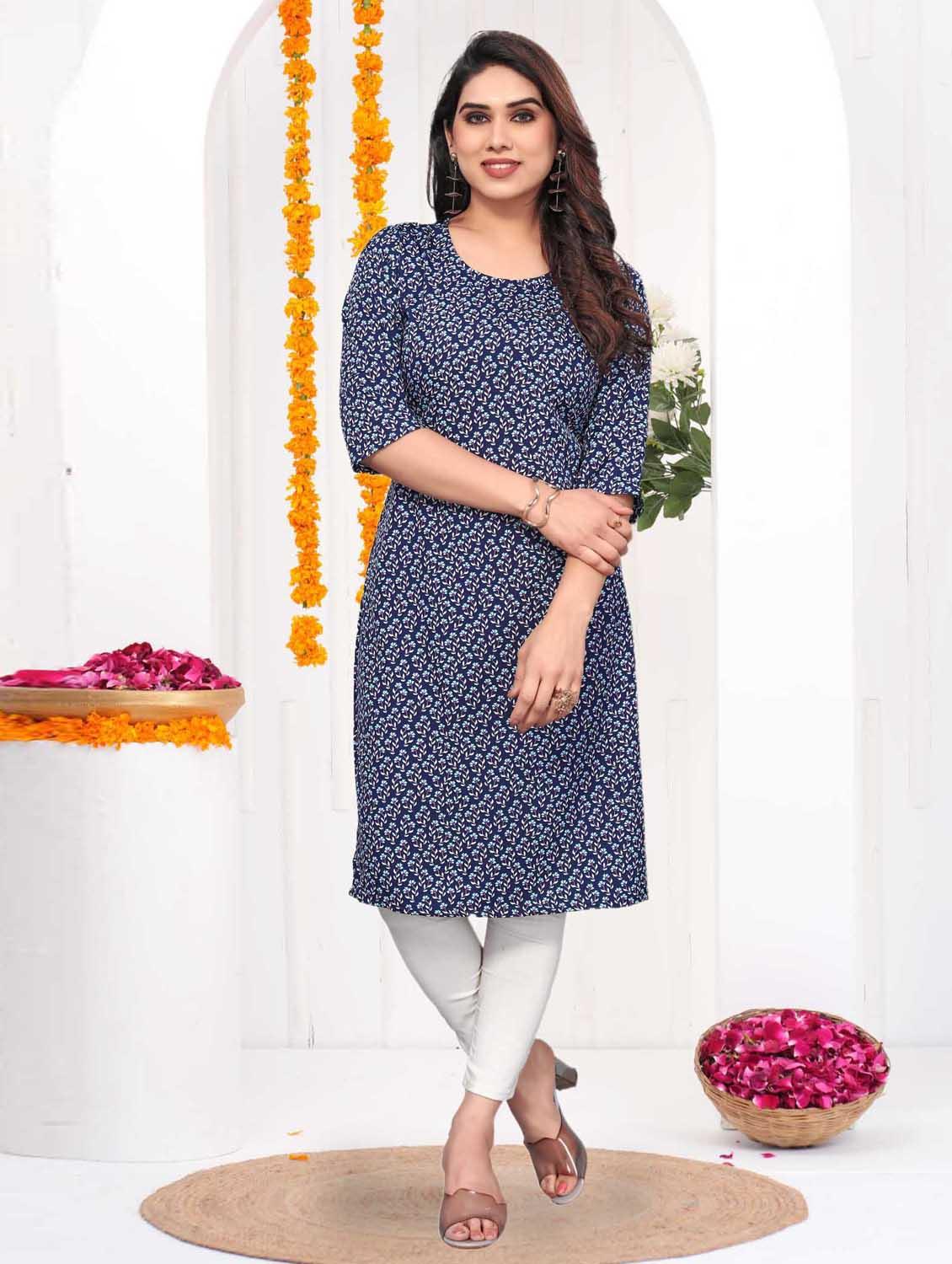 women printed three quarter sleeve straight kurta - 21965956 -  Standard Image - 1
