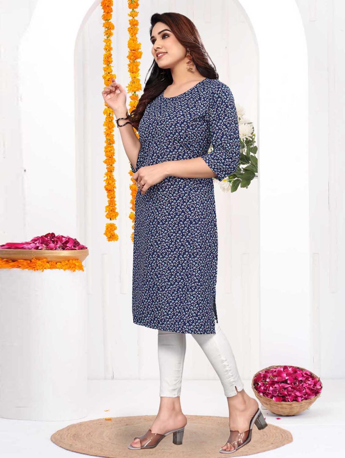 women printed three quarter sleeve straight kurta - 21965956 - Standard Image - 4