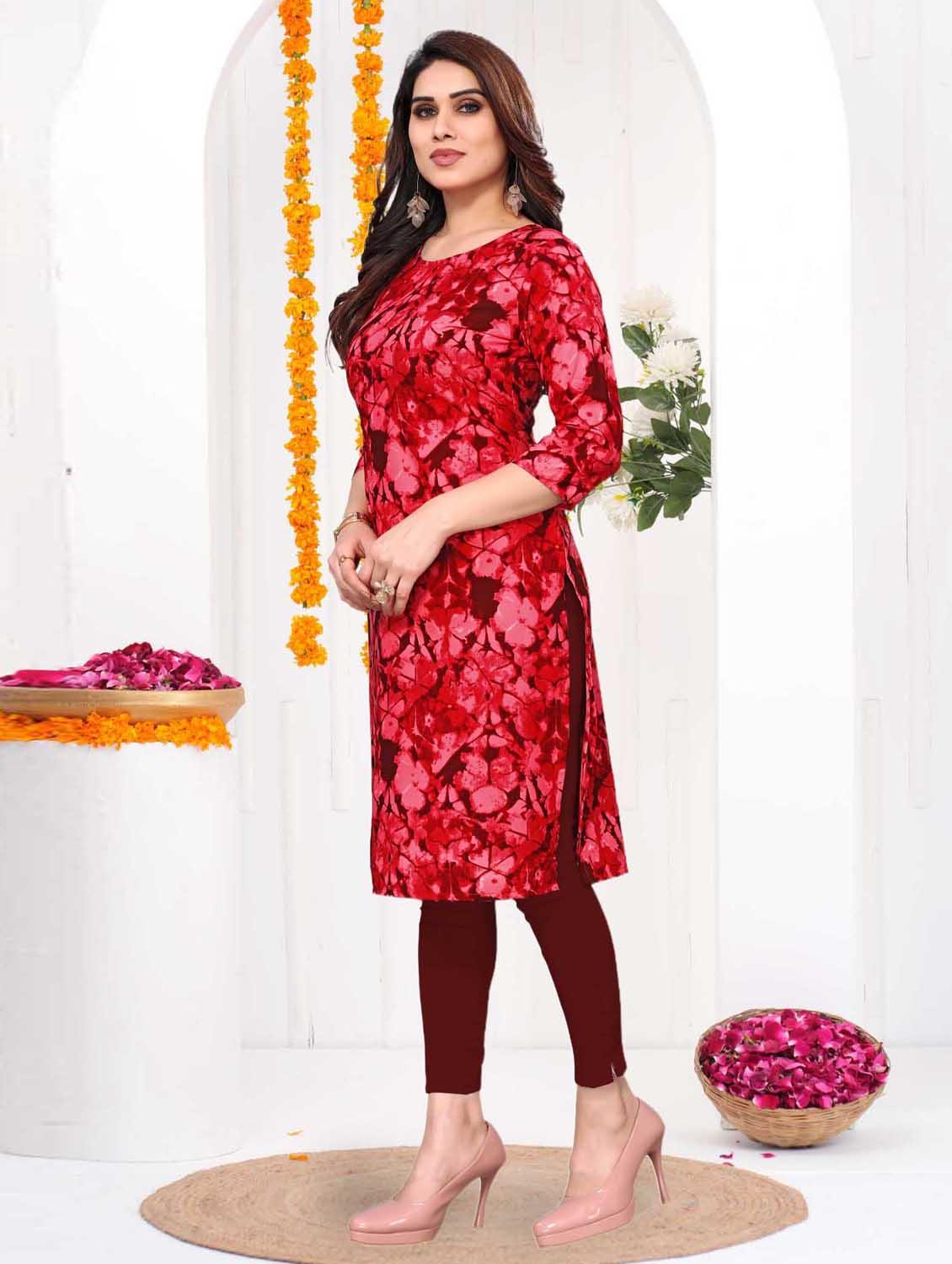 women printed three quarter sleeve straight kurta - 21965959 - Standard Image - 1