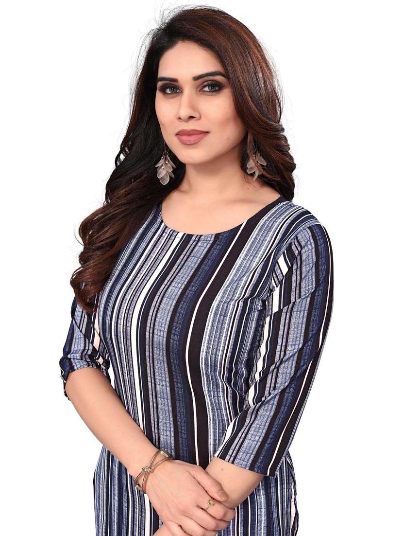 women striped three quarter sleeve straight kurta - 21965960 -  Standard Image - 4