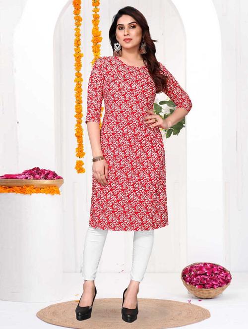 women printed three quarter sleeve straight kurta - 21965962 -  Standard Image - 0