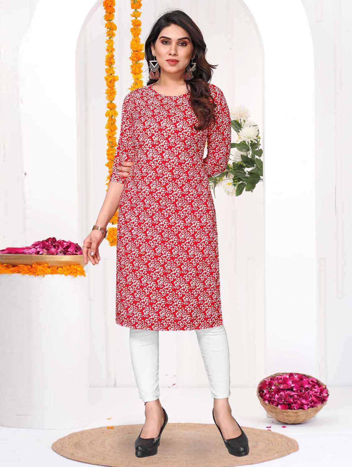 women printed three quarter sleeve straight kurta - 21965962 - Standard Image - 4