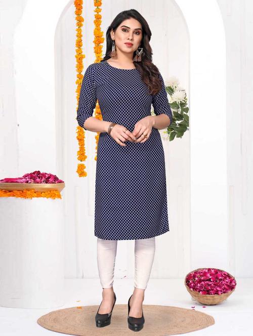 women checkered three quarter sleeve straight kurta - 21965963 -  Standard Image - 0