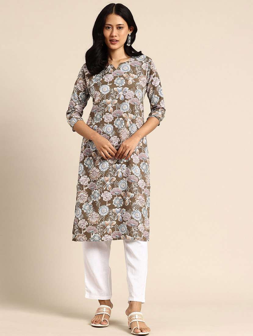 women printed three quarter sleeve straight kurta - 21965968 -  Standard Image - 1