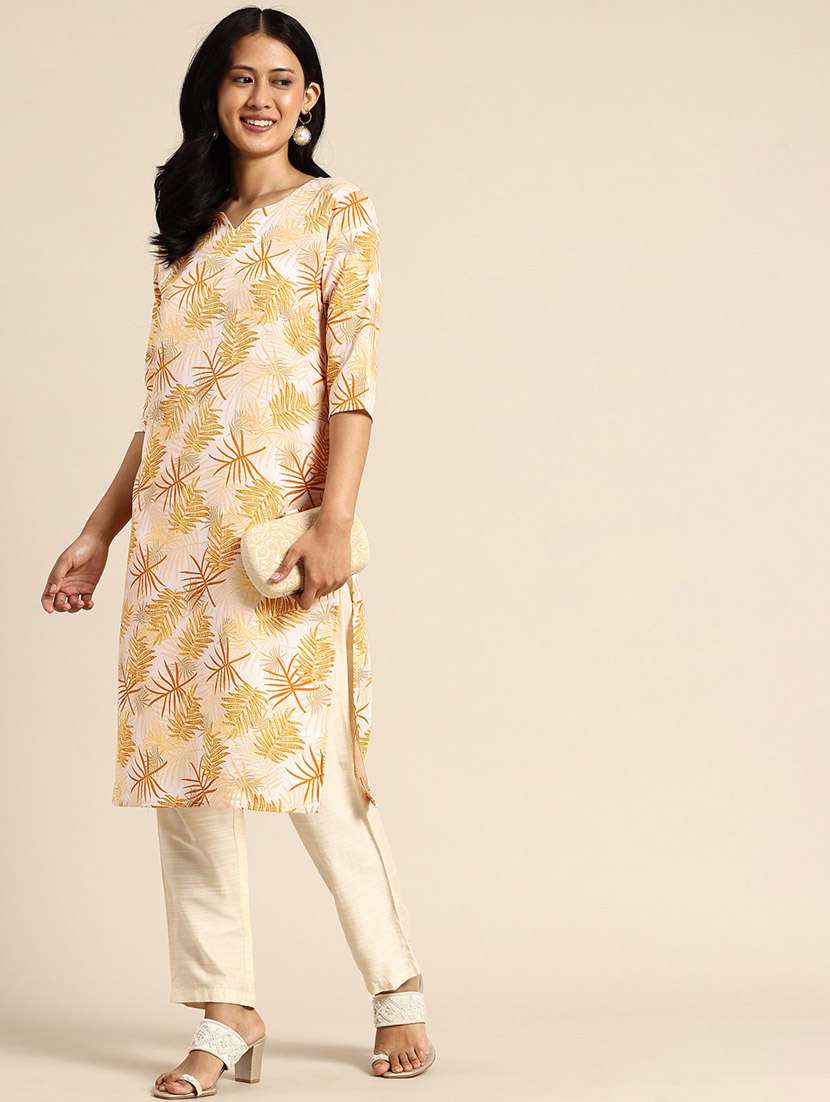 women printed three quarter sleeve straight kurta - 21965970 -  Standard Image - 1