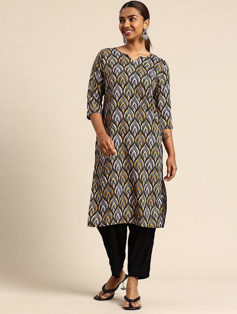 women printed three quarter sleeve straight kurta - 21965972 -  Zoom Image - 0