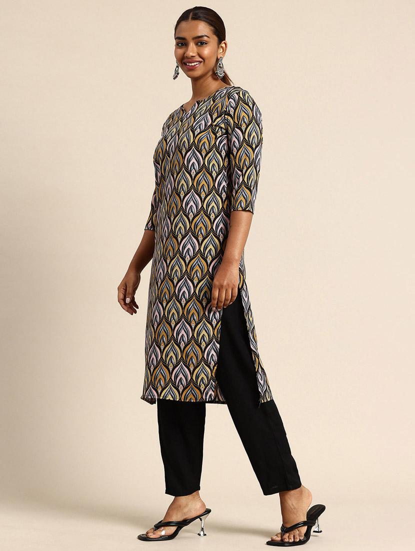 women printed three quarter sleeve straight kurta - 21965972 -  Standard Image - 1