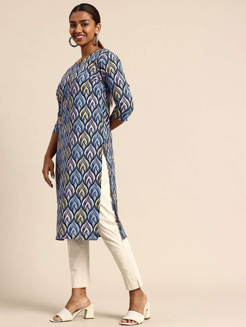 women printed three quarter sleeve straight kurta - 21965973 -  Standard Image - 1