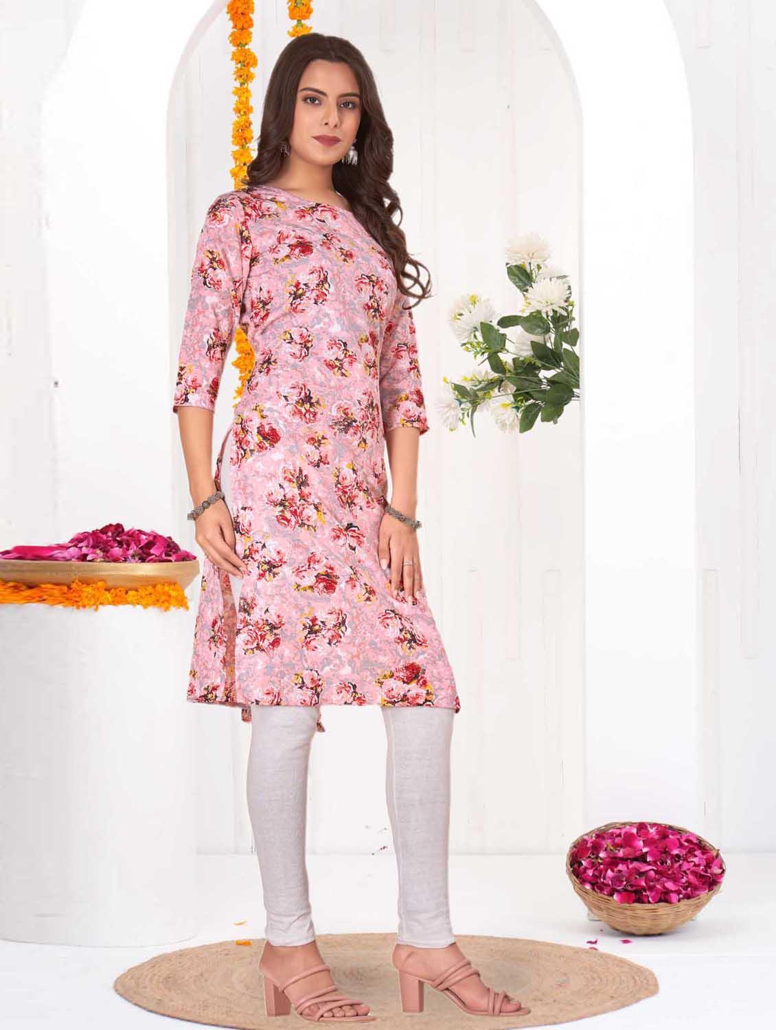 women printed three quarter sleeve straight kurta - 21965980 -  Standard Image - 1
