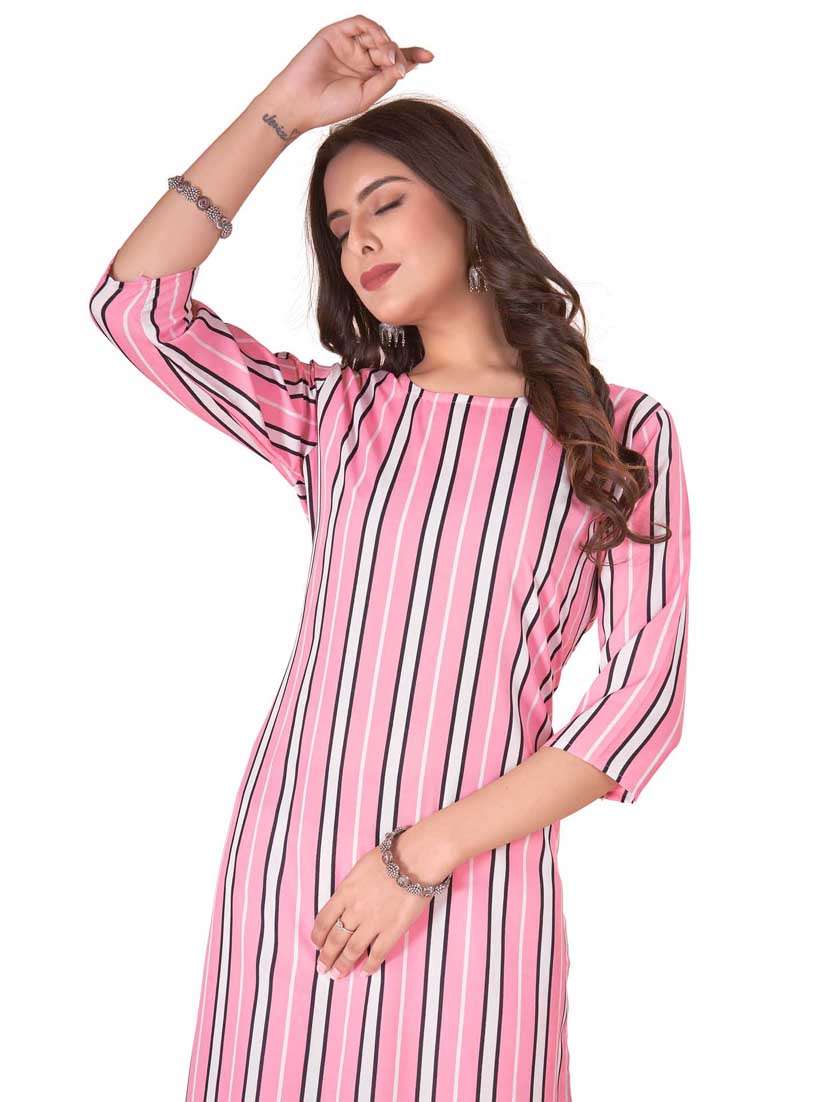 women striped three quarter sleeve straight kurta - 21965983 -  Standard Image - 4