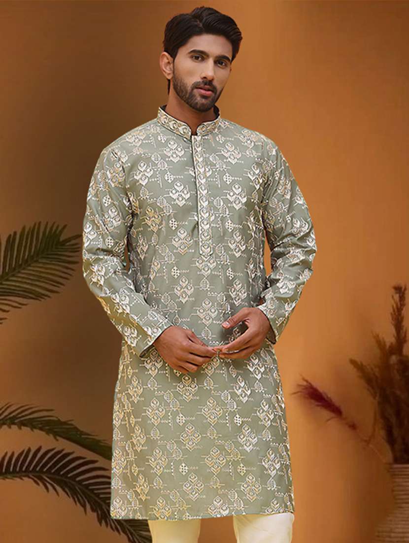 men embroidered mandarin neck long kurta
