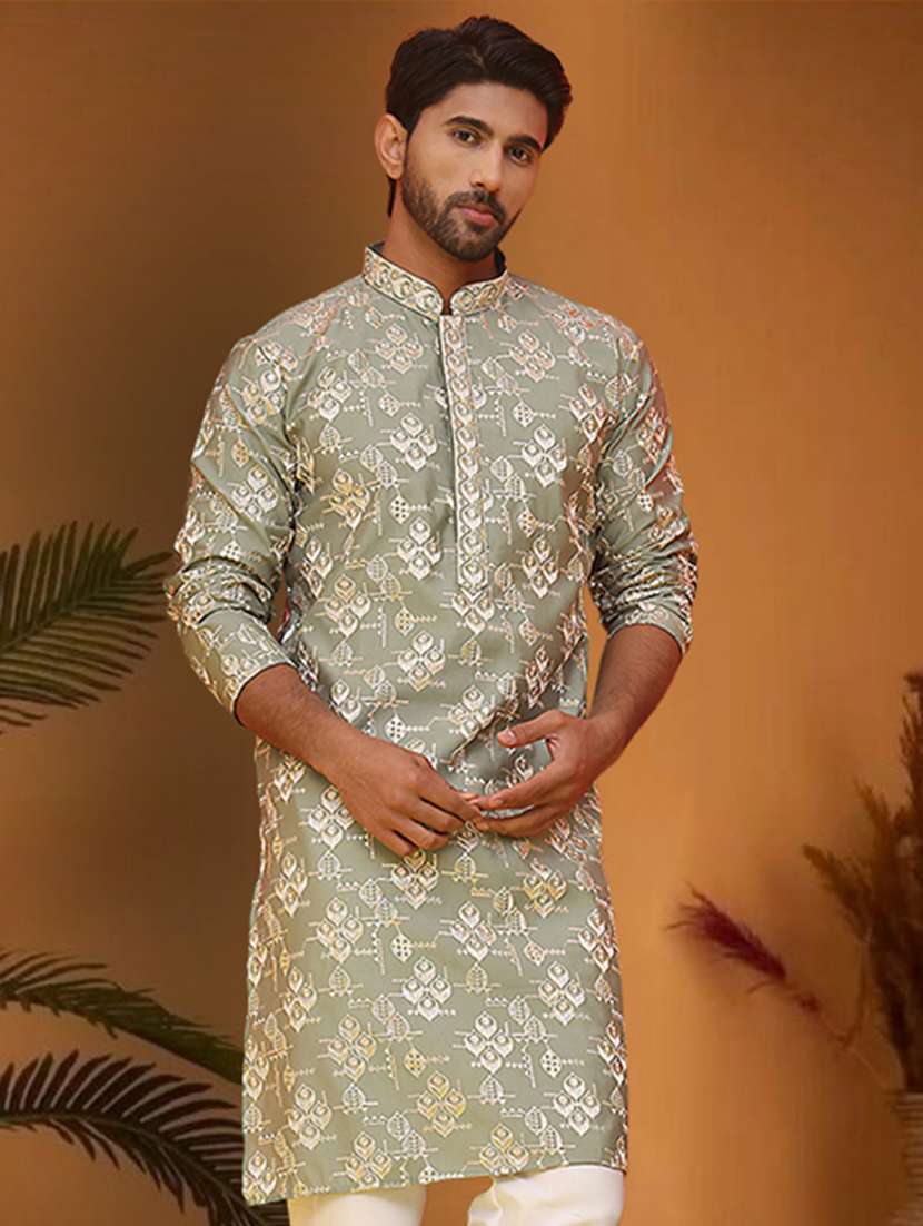 men embroidered mandarin neck long kurta - 21966041 -  Standard Image - 1