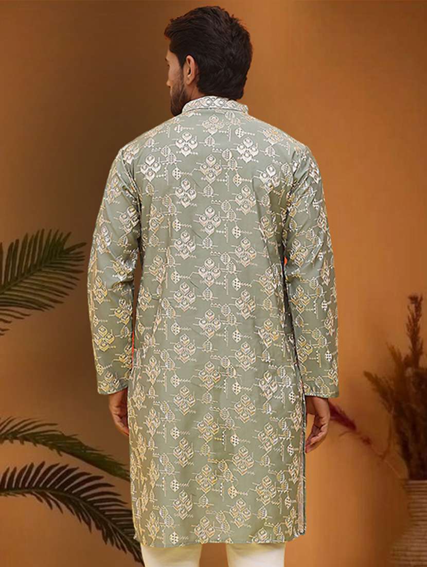 men embroidered mandarin neck long kurta - 21966041 - Standard Image - 4