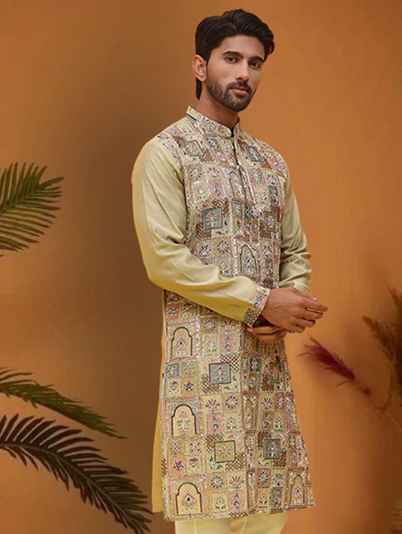 men embroidered mandarin neck long kurta - 21966042 -  Standard Image - 1