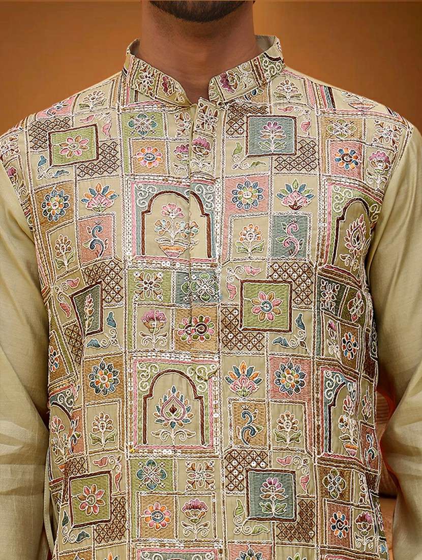 men embroidered mandarin neck long kurta - 21966042 -  Standard Image - 4