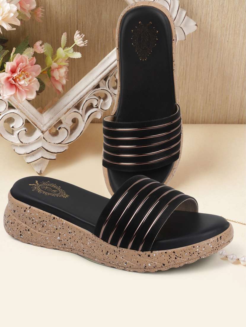 women black slip on platform wedge