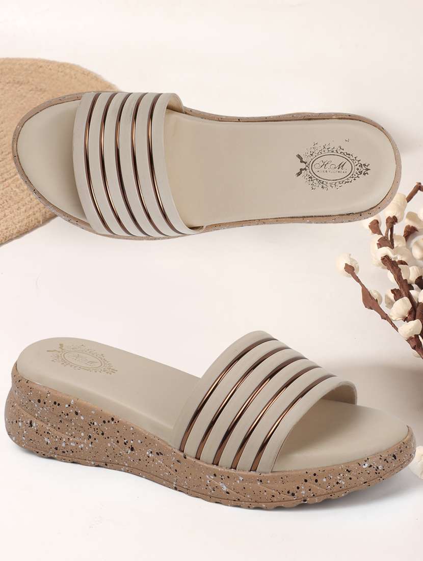 women beige slip on platforms wedge