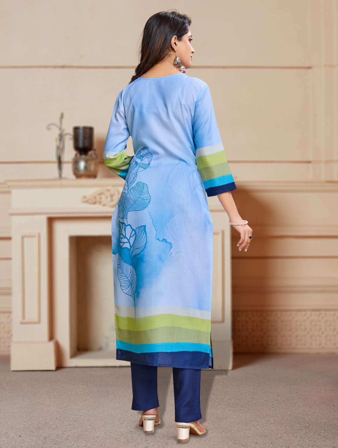 women three quarter sleeve kurta pant set - 21966060 -  Standard Image - 4