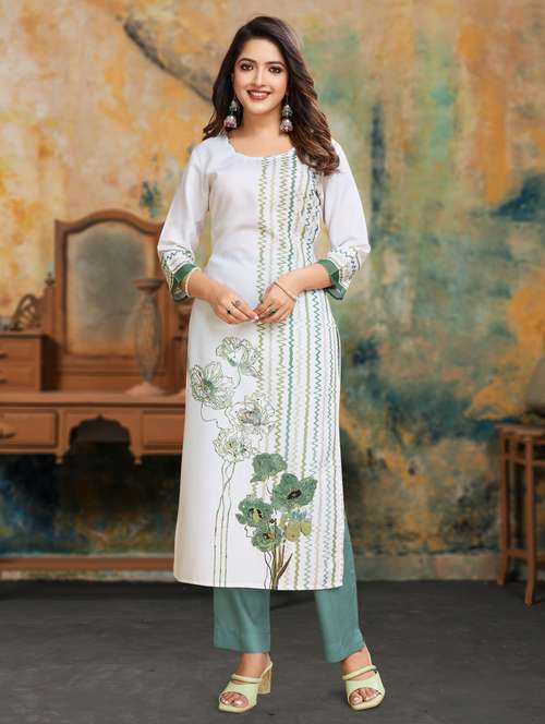 women three quarter sleeve kurta pant set