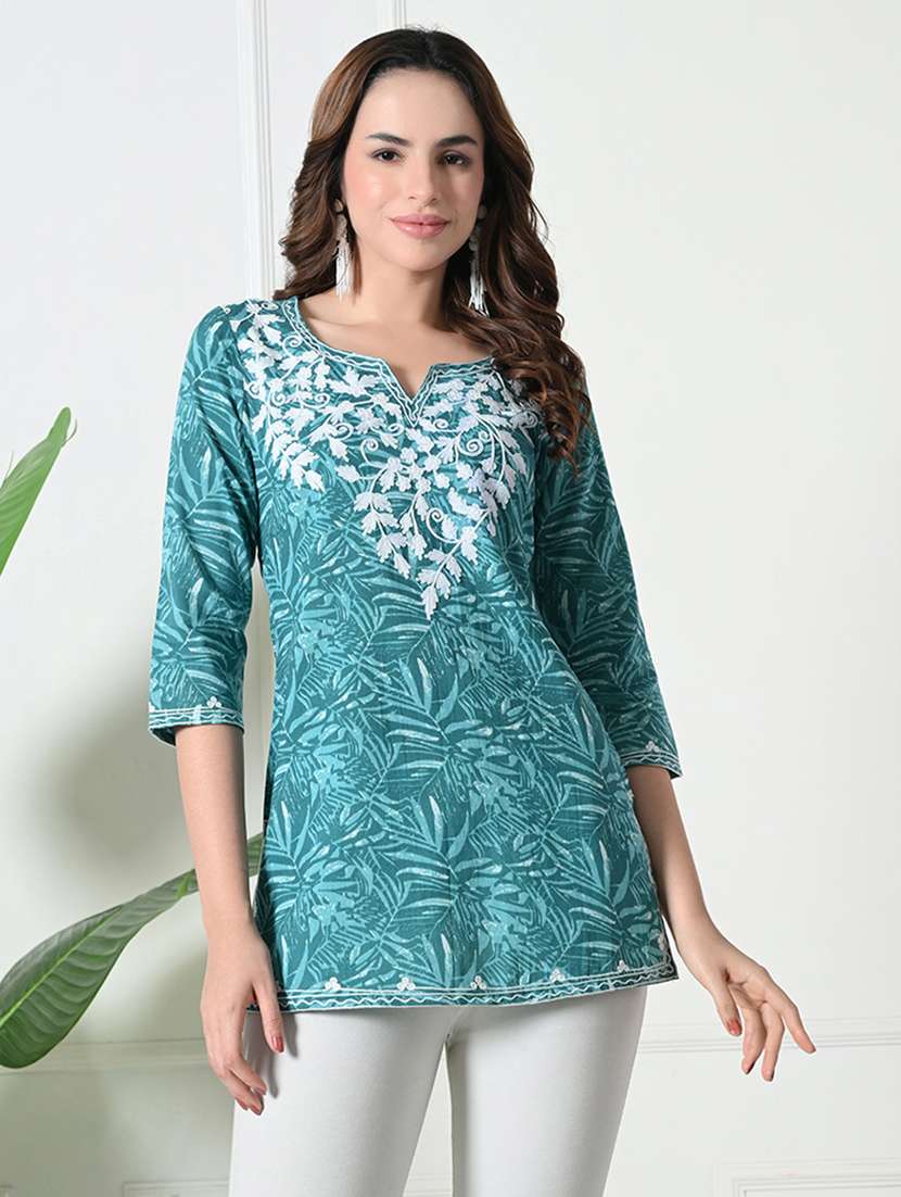 women embroidered three quarter sleeve straight kurta